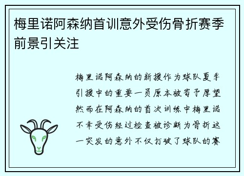 梅里诺阿森纳首训意外受伤骨折赛季前景引关注 梅里诺阿森纳首训意外受伤骨折赛季前景引关注